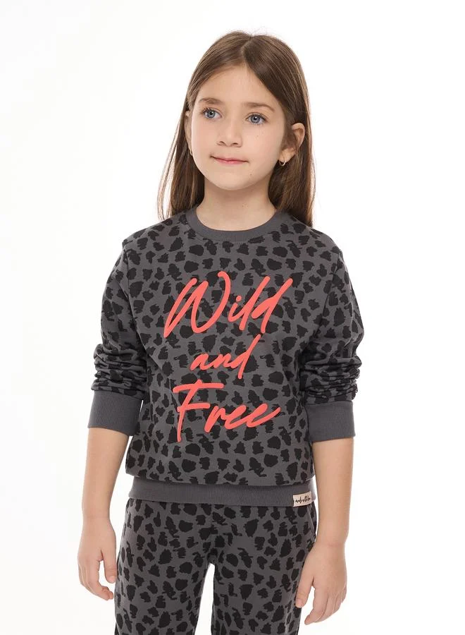 victor and jane Victor And Jane Girls Charcoal Animal Print Sweatshirt and Joggers Set