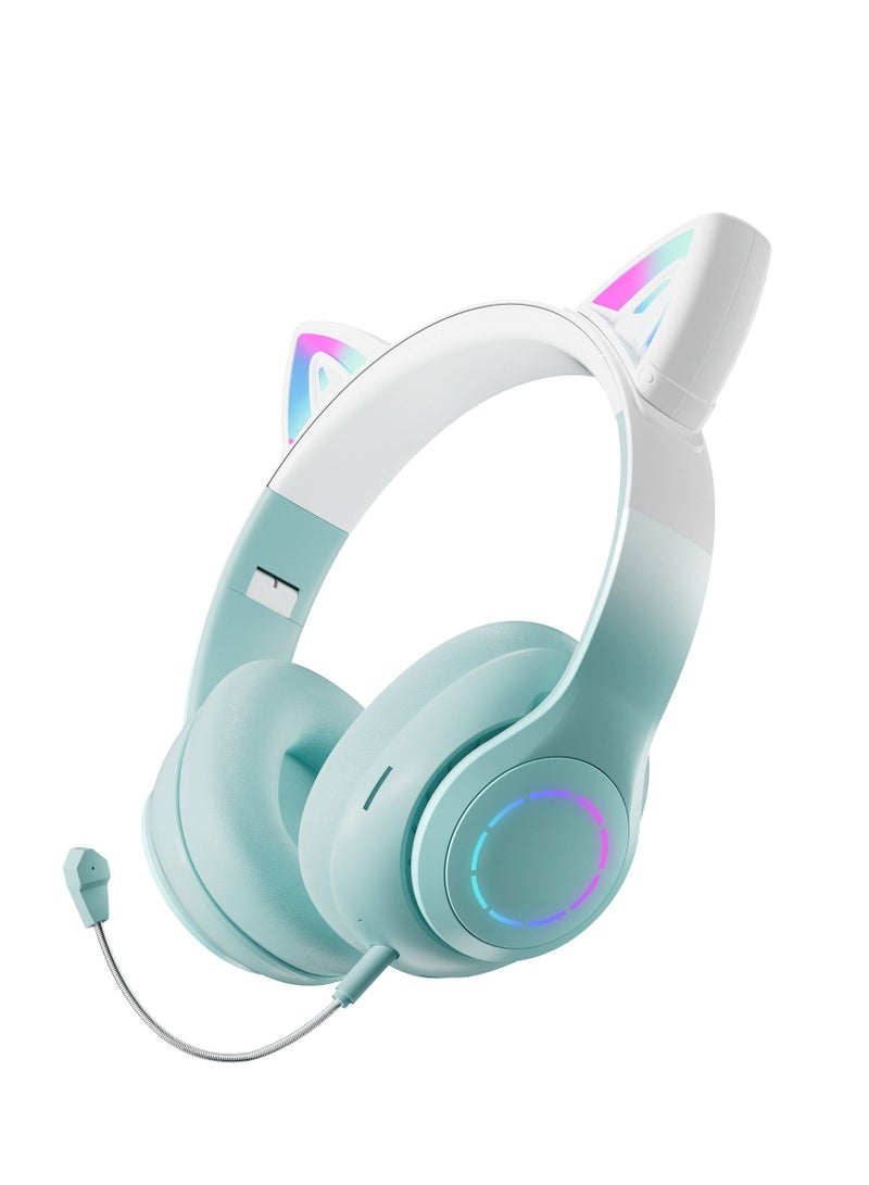 GULFLINK Cat Ear Foldable Comfortable Headphones For Kids Bluetooth Headphone With Microphone Green - Image 1