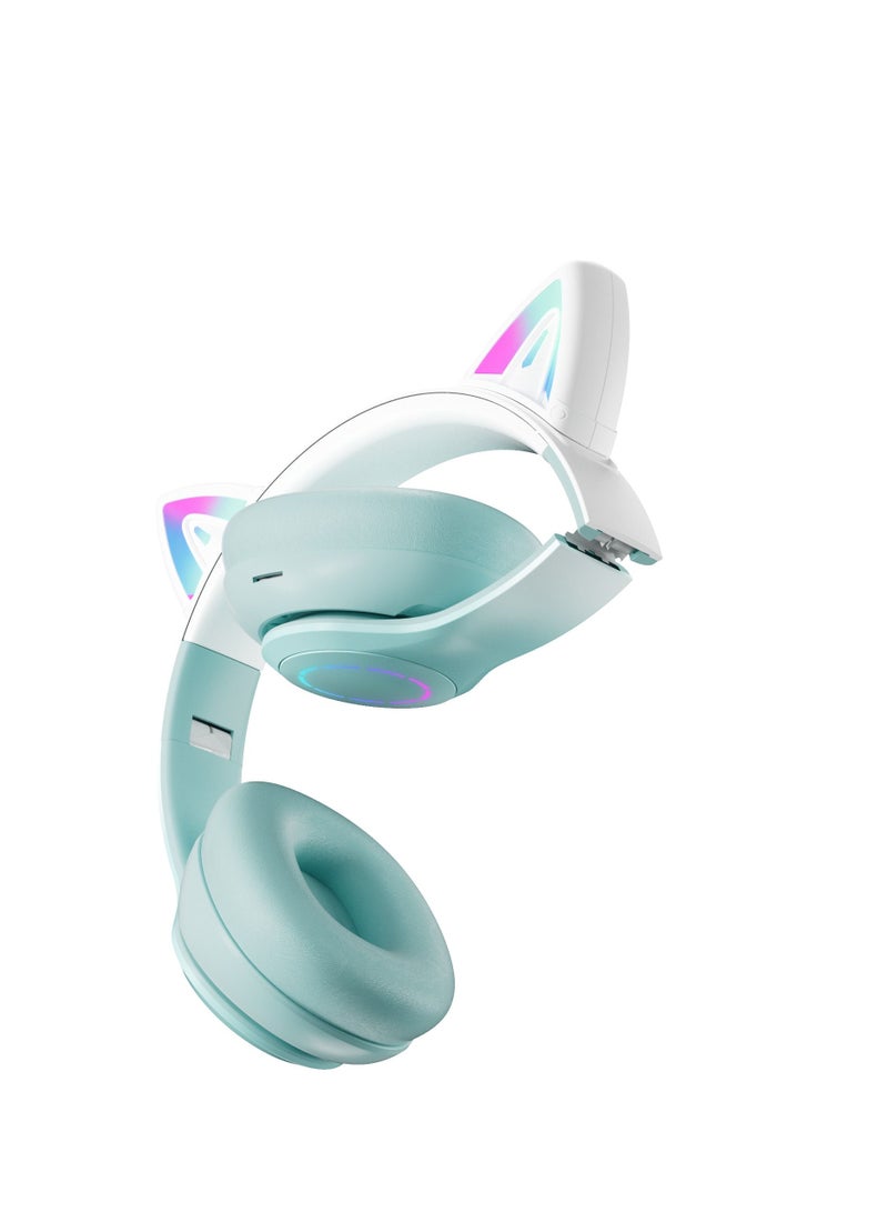GULFLINK Cat Ear Foldable Comfortable Headphones For Kids Bluetooth Headphone With Microphone Green - Image 3