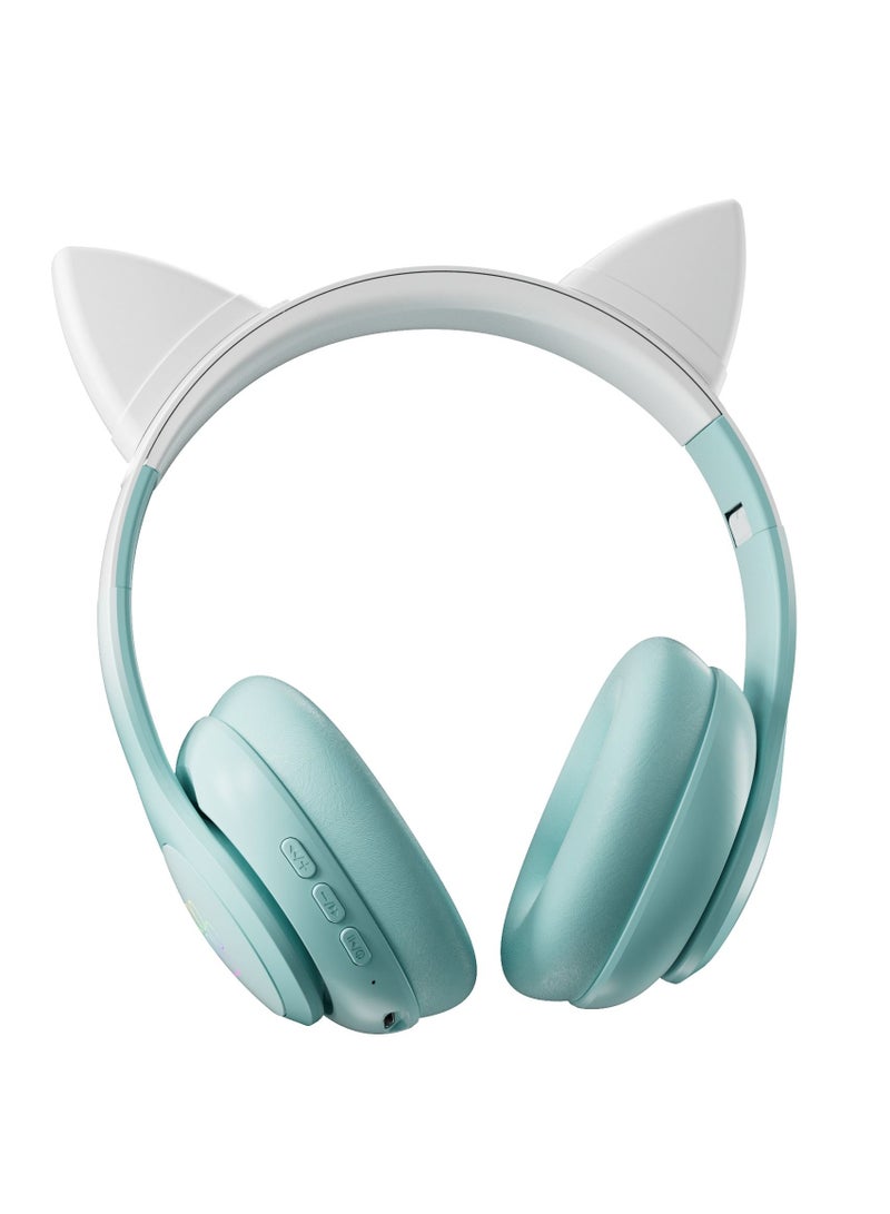 GULFLINK Cat Ear Foldable Comfortable Headphones For Kids Bluetooth Headphone With Microphone Green - Image 4