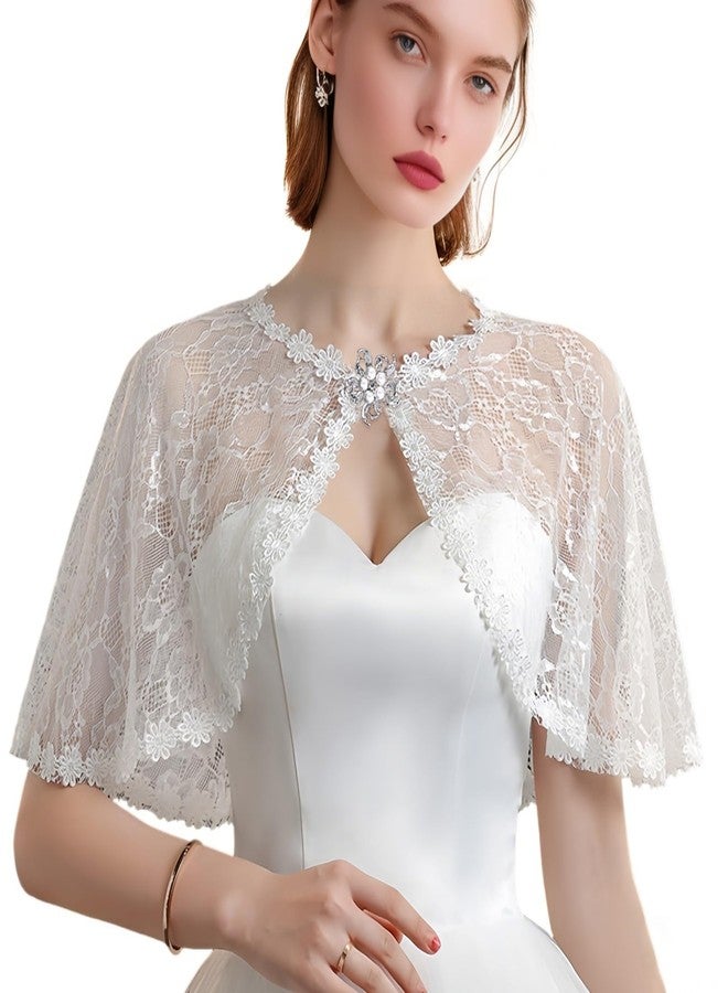 RainFlowwer White Lace Shawl Wraps For Women Formal, Bolero Shrugs Shoulder Cover For Evening Dresses Formal, Wedding Bridal Cape Lace Cover Up - Image 1