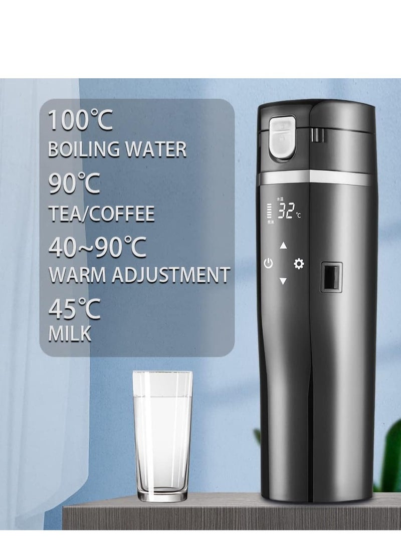 24V/12V Travel Electric Kettle for Car/Truck, 480ml Car Heating Mug with Anti-Spill Lid, Leakproof, 304 Stainless Steel Liner Portable Coffee Tea Cup Up to 100℃ Variable Temp Control Thermos  - Image 4