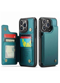 CaseMe Wallet Case for iPhone 15 Pro Max, Premium Handmade Durable PU Leather Slim Shockproof Case with [Double Magnetic Clasp] [Card Holder] [Kickstand] [RFID Blocking] (Green)  - Image 2