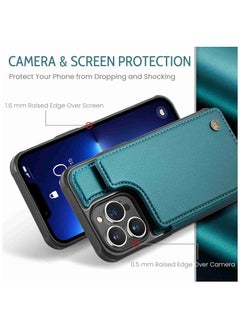 CaseMe Wallet Case for iPhone 15 Pro Max, Premium Handmade Durable PU Leather Slim Shockproof Case with [Double Magnetic Clasp] [Card Holder] [Kickstand] [RFID Blocking] (Green)  - Image 3