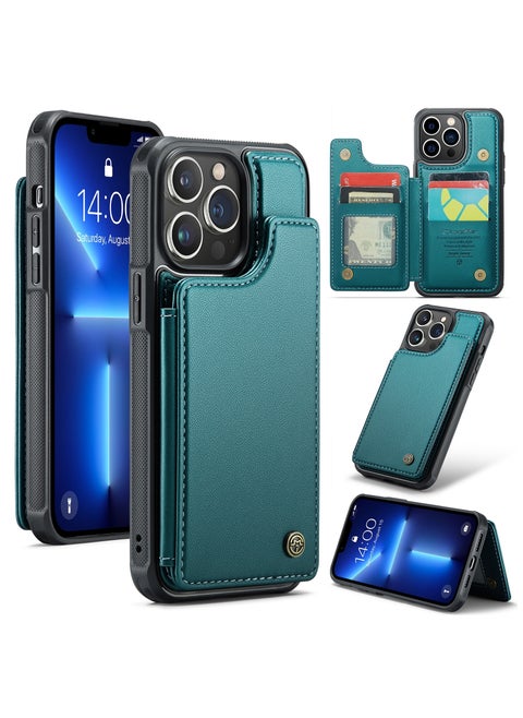 Wallet Case for iPhone 15 Pro Max, Premium Handmade Durable PU Leather Slim Shockproof Case with [Double Magnetic Clasp] [Card Holder] [Kickstand] [RFID Blocking] (Green)