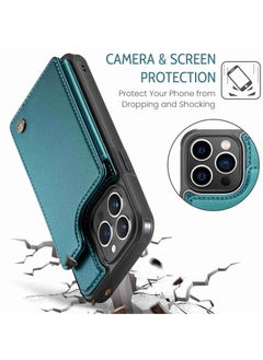 CaseMe Wallet Case for iPhone 15 Pro Max, Premium Handmade Durable PU Leather Slim Shockproof Case with [Double Magnetic Clasp] [Card Holder] [Kickstand] [RFID Blocking] (Green)  - Image 5