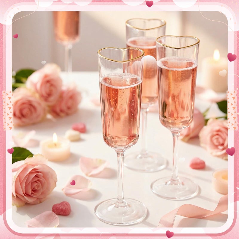 Potchen 12 Pcs Valentine's Day Heart Shape Plastic Champagne Flute Glasses with Gold Rim Gift Set 5 oz Elegant Clear Cocktail Toasting Glasses Wine Cup Bulk for Wedding Bridal Birthdays Party Supplies - Image 3