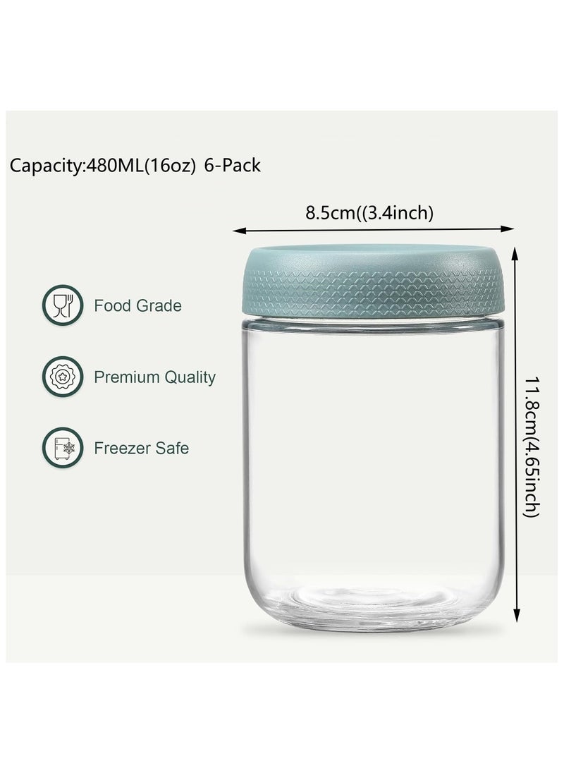 Generic - 16 oz Glass Jars with Lids 6 Pack Glass  Jars with Airtight Lids, Overnight Oats Containers with lids for Snacks, Yogurt, Chia Pudding - Image 1