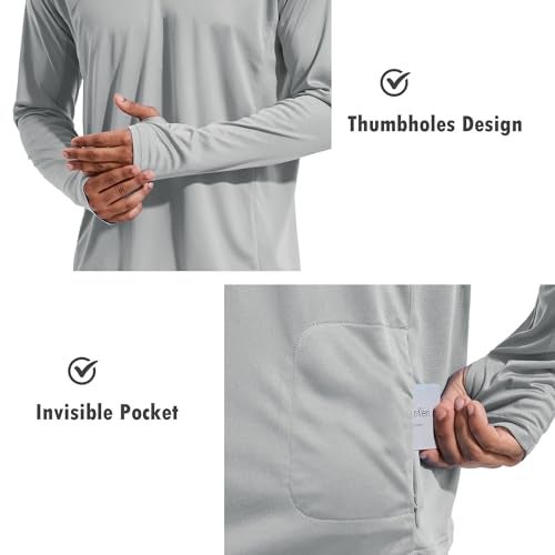 baleaf Men's Sun Protection Hoodie Shirt UPF 50+ Long Sleeve UV SPF T-Shirts with Mask Rash Guard Fishing Lightweight Gray Size L - Image 3