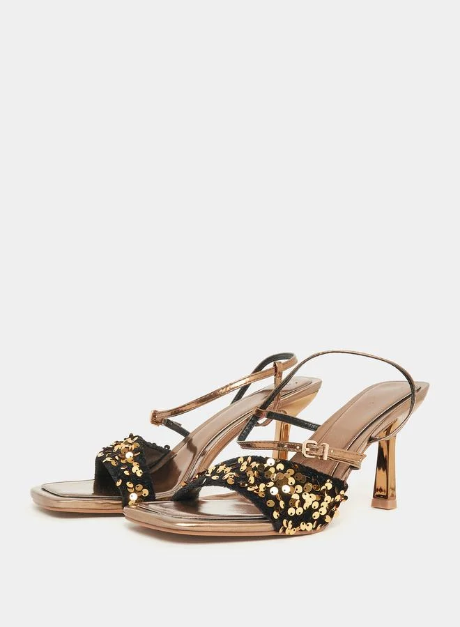 Styli Sequined Strap Stilettos Heel Sandal