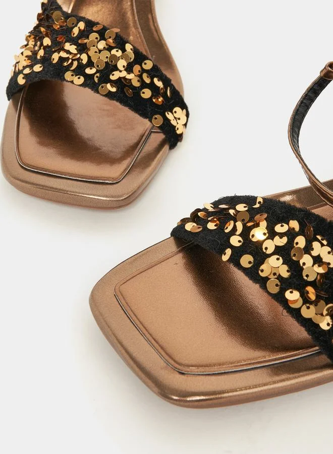 Styli Sequined Strap Stilettos Heel Sandal