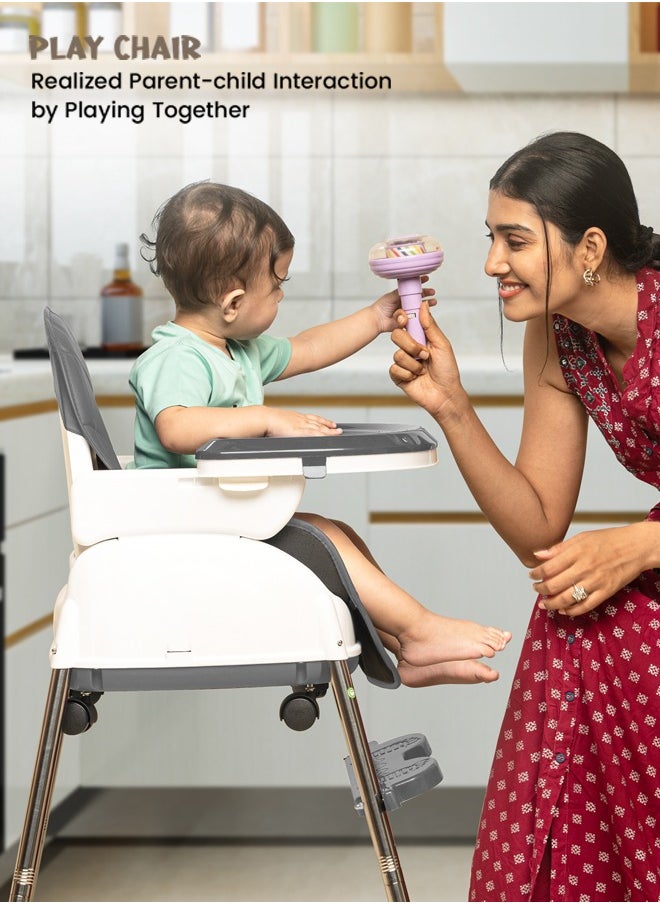 BAYBEE - 4 In 1 Nora Convertible High Chair For Kids With Adjustable Height And Footrest Baby Toddler Feeding Booster Seat With Tray Safety Belt Kids High Chair For Baby 6 Months To 4 Years Grey - Image 1