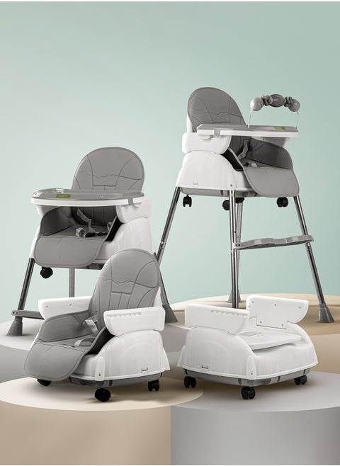 4 In 1 Nora Convertible High Chair For Kids With Adjustable Height And Footrest Baby Toddler Feeding Booster Seat With Tray Safety Belt Kids High Chair For Baby 6 Months To 4 Years Grey