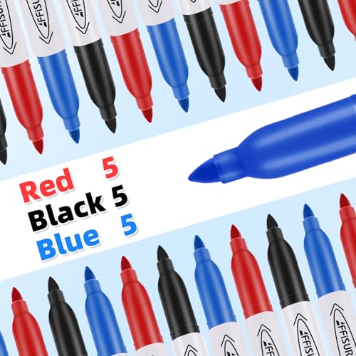 Affisure Permanent Markers, Black, Blue, Red, 15 Pack, Fine Point，Assorted Colors Set, Works on Wood, Plastic, Metal, and More, for Adults, Artist, Teacher, Kids - Image 2