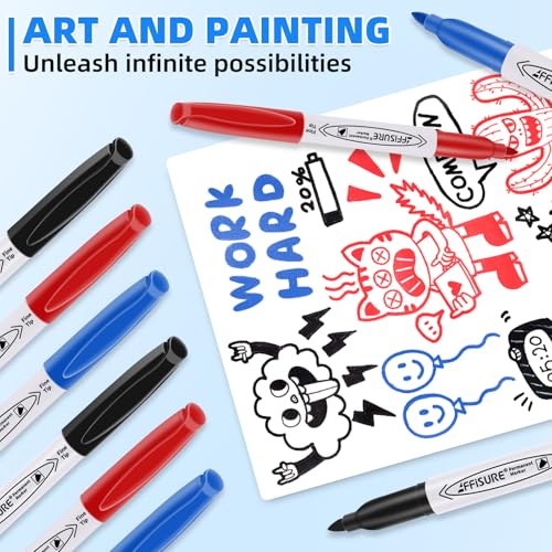 Affisure Permanent Markers, Black, Blue, Red, 15 Pack, Fine Point，Assorted Colors Set, Works on Wood, Plastic, Metal, and More, for Adults, Artist, Teacher, Kids - Image 3