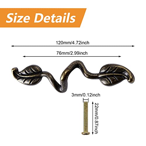MOROBOR 472 Vintage Style Leafy Drawer Pull 4pcs Dresser Handles Leaf Dresser Pulls Cabinet Knob Hardware Zinc Alloy Leaf Dresser Pulls for Kitchen Bedroom Bathroom Cyan Patina - Image 3