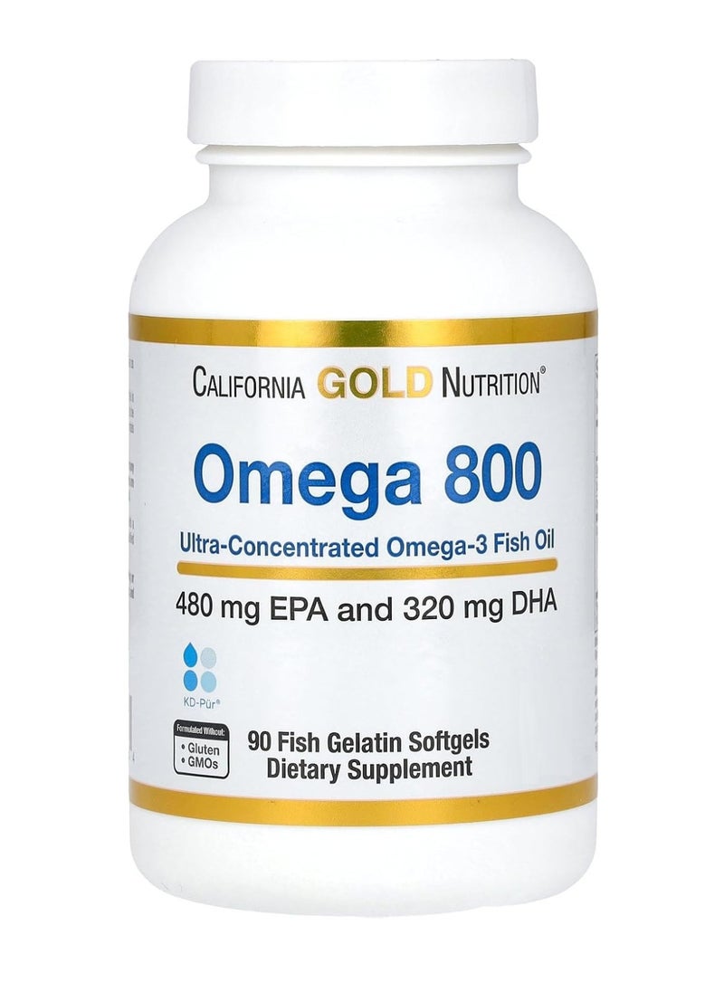 California Gold Nutrition - Omega 800 Ultra-Concentrated Omega-3 Fish Oil, kd-pur Triglyceride Form, 1,000 mg, 90Fish Gelatin Softgels - Image 1