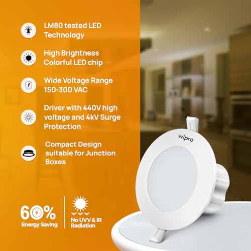 wipro ABS Garnet 3W LED Mini Downlight|Colour Changing (Red/Blue/Pink)|Compact Design with 120° Beam Angle|Recessed Down Light for False Ceiling|Cutout - 2.2 inch|Pack of 1 - Image 3