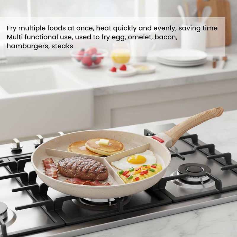 Breakfast Frying Pan, 2 in 1 Grill Pan with Divided Steak Stripe Area, for Egg Omelet Bacon Pancake Hamburger Steak, Suitable for Gas Stove Induction Cooktop Microwave - Image 3