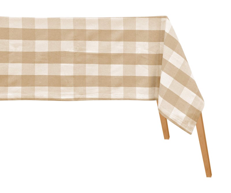 All Cotton and Linen All Cotton and Linen Rectangular Tablecloth Cotton Beige and Cream 63 X 109 Farmhouse Plaid Heat Resistant 10 Count 
