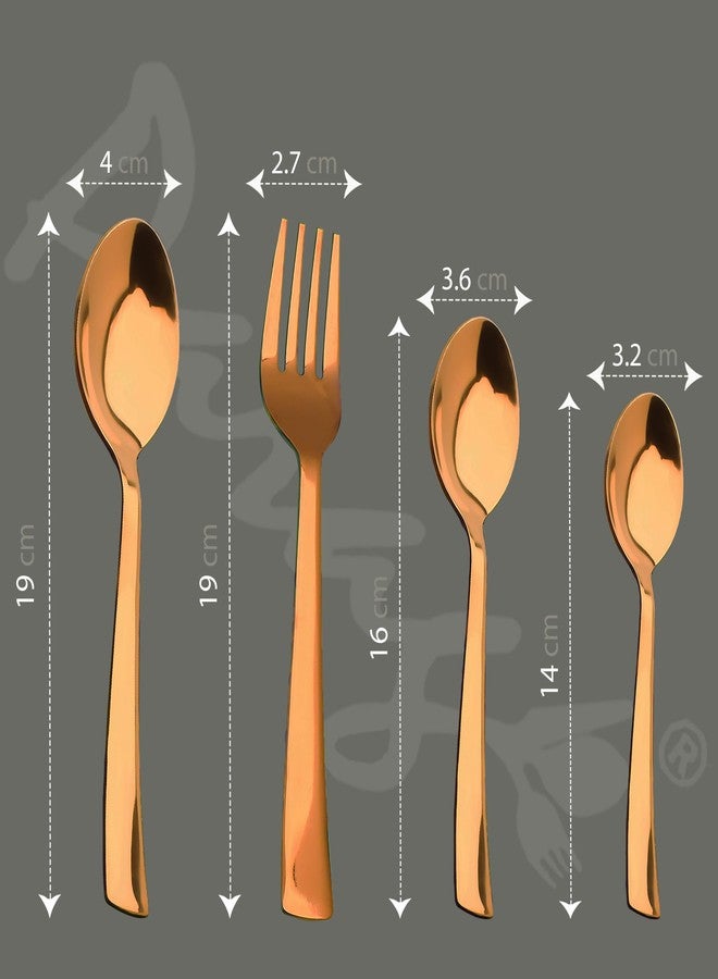 Parage 24 Pieces Premium Stainless Steel Golden Cutlery Set, Home & Kitchen with Gift Box, PVD Rose Gold (6 Pieces Each Table Spoons, Table Forks, Dinner Spoons & Tea Spoons) with Leatherite Box - Image 2