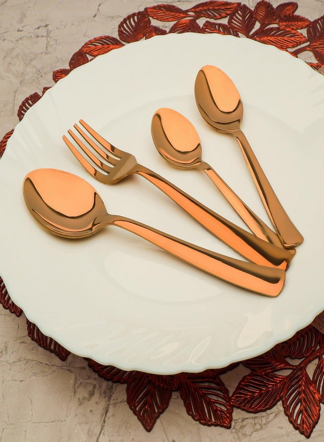 Parage 24 Pieces Premium Stainless Steel Golden Cutlery Set, Home & Kitchen with Gift Box, PVD Rose Gold (6 Pieces Each Table Spoons, Table Forks, Dinner Spoons & Tea Spoons) with Leatherite Box - Image 5