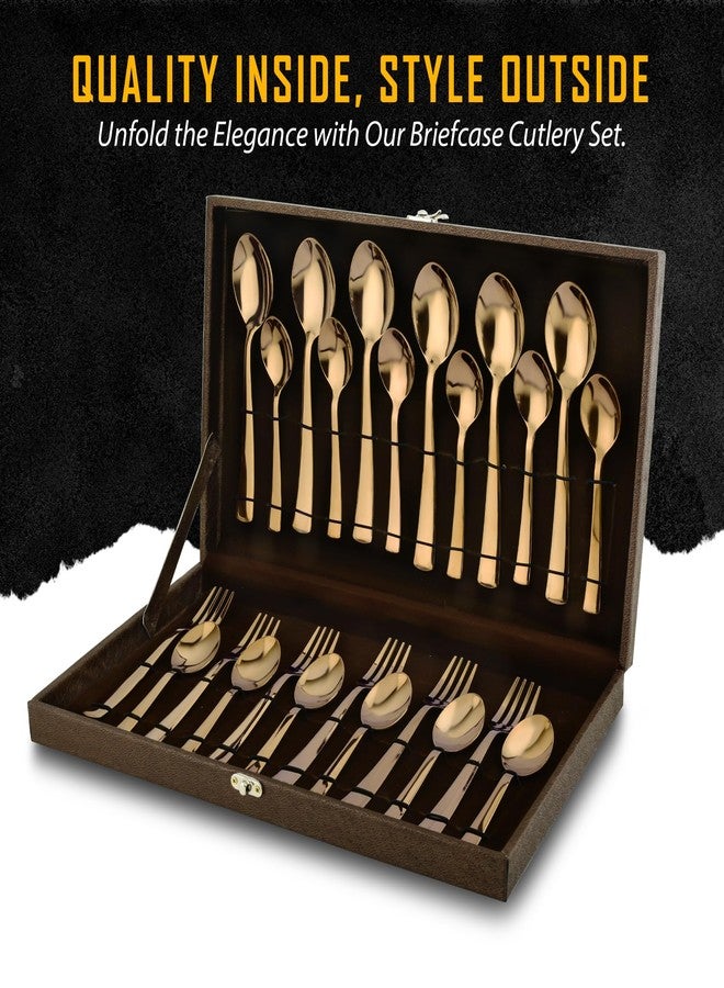 Parage 24 Pieces Premium Stainless Steel Golden Cutlery Set, Home & Kitchen with Gift Box, PVD Rose Gold (6 Pieces Each Table Spoons, Table Forks, Dinner Spoons & Tea Spoons) with Leatherite Box - Image 3