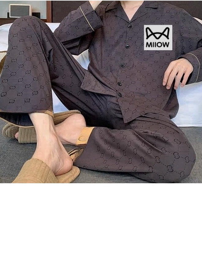 MIIOW - Cotton Pajamas Men's Oversized Loose Long Sleeved High-End Home Suit Set - Image 1