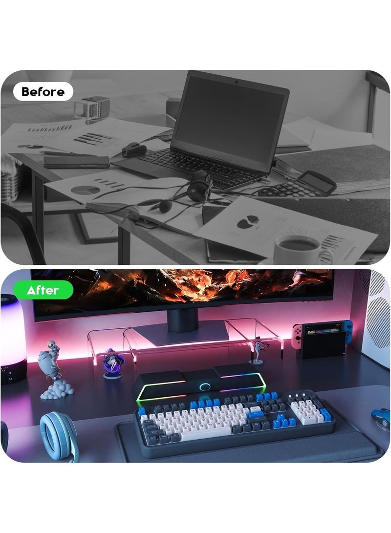 فورثكان قاعدة شاشة شفافة من الأكريليك، حاملة شاشات مزدوجة بثلاثة رفوف قابلة للتعديل مع وسادة مانعة للانزلاق، منظم مكتب فاخر للاستخدام المنزلي والمكتبي، مناسب لأجهزة اللابتوب والكمبيوترات والطابعات والتلفزيونات - Image 4