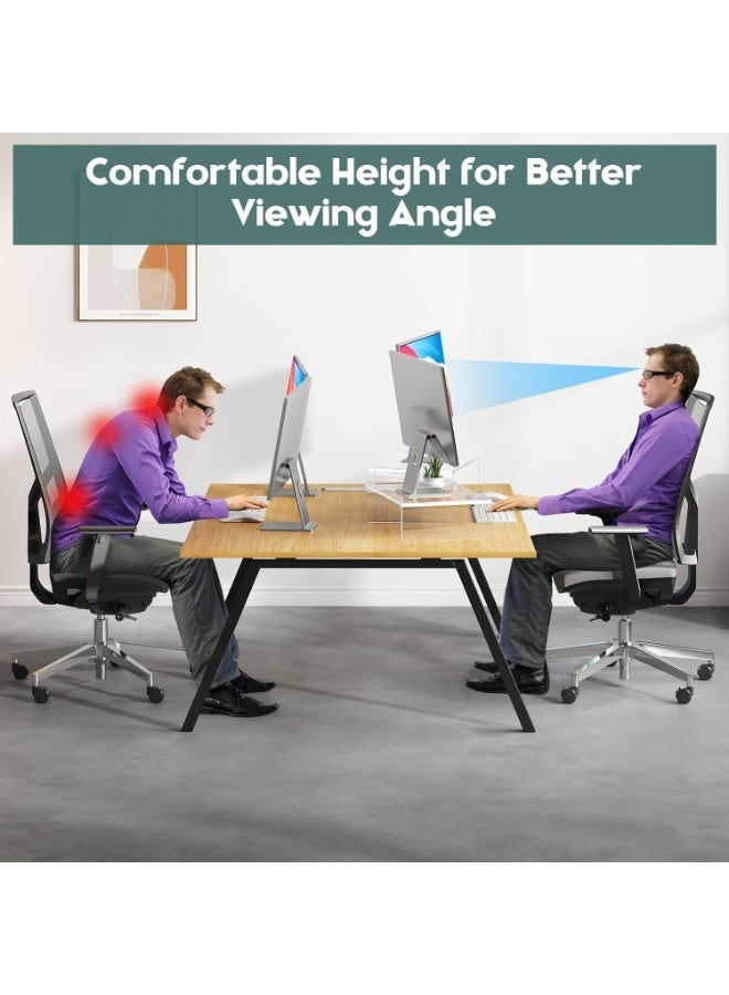 فورثكان قاعدة شاشة شفافة من الأكريليك، حاملة شاشات مزدوجة بثلاثة رفوف قابلة للتعديل مع وسادة مانعة للانزلاق، منظم مكتب فاخر للاستخدام المنزلي والمكتبي، مناسب لأجهزة اللابتوب والكمبيوترات والطابعات والتلفزيونات - Image 2