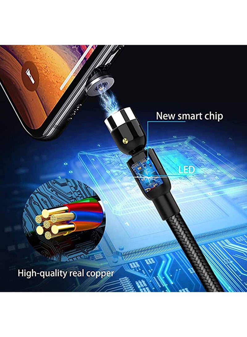 SYOSI Charging Cable 360° & 180° Rotation Type Charging Cable, Nylon Braided Led Weak Magnet Charger Cable Fit for Micro Type-c iPhone Cable, Nylon and Thick Copper Core Black - Image 3