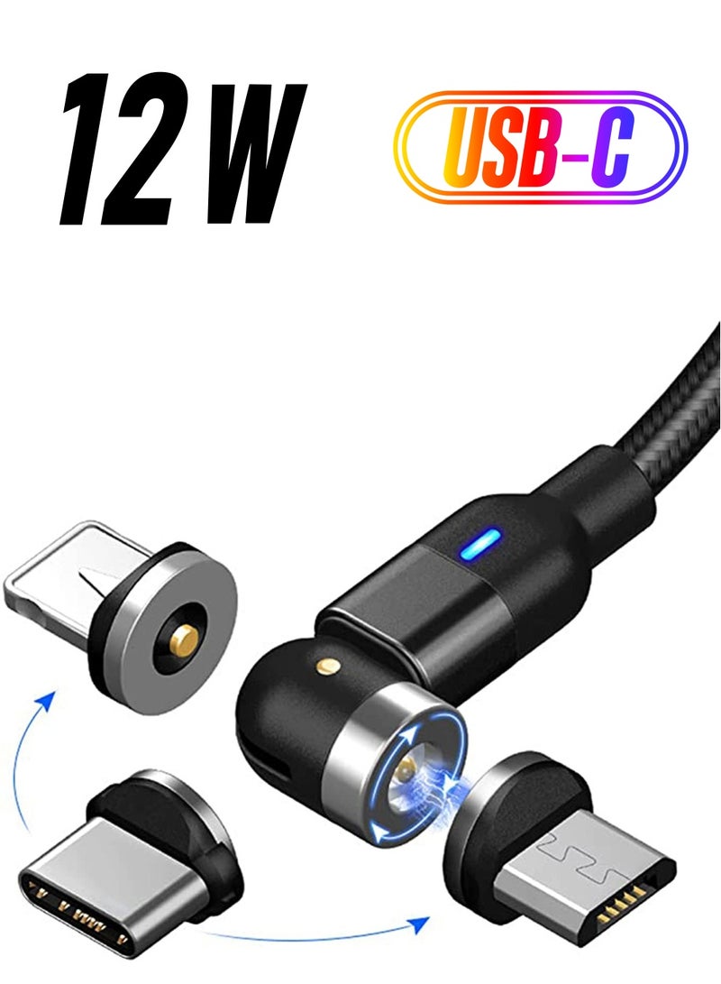 SYOSI Charging Cable 360° & 180° Rotation Type Charging Cable, Nylon Braided Led Weak Magnet Charger Cable Fit for Micro Type-c iPhone Cable, Nylon and Thick Copper Core Black - Image 1