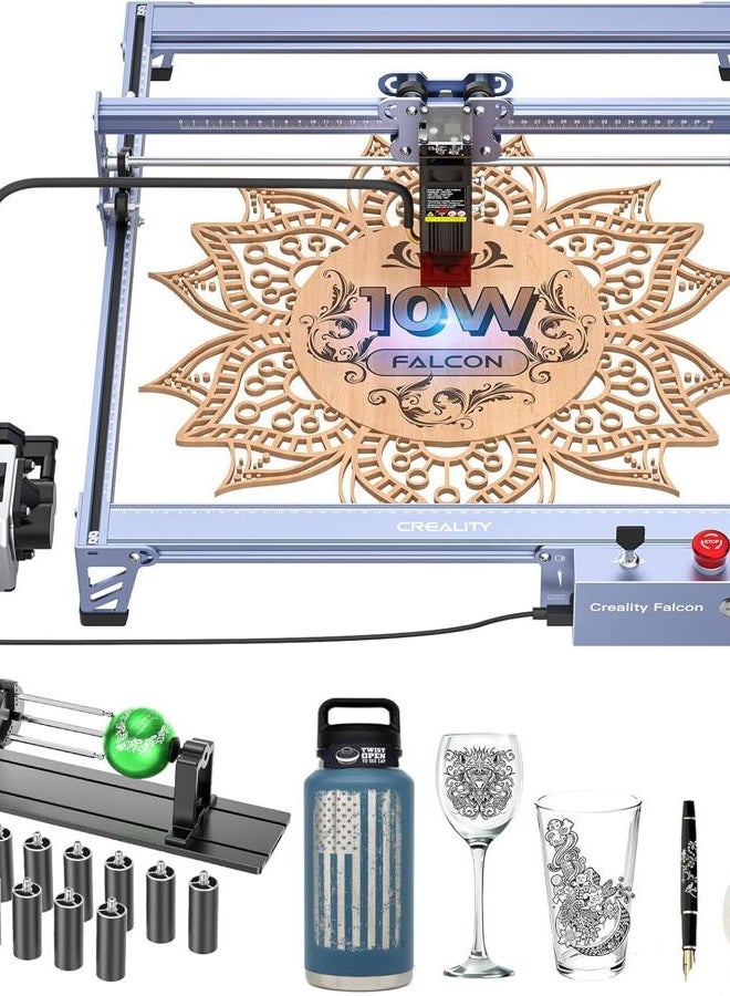 CREALITY FALCON 10w Laser Engraver with Air Assist, Laser Engraving Machine with Rotary Roller, 72W High Precision Laser Cutter and Engraver for Wood, Metal, Acrylic, Cylindrical Objects, Tumblers - Image 1