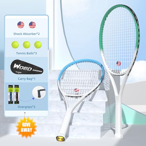 WOED BATENS Adult 2 Player Tennis Racket, 27' Speed Racquet, Includes Balls, Overgrips, Bag, Vibration Damper, Cover - Image 3