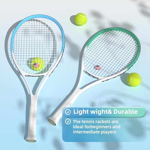WOED BATENS Adult 2 Player Tennis Racket, 27' Speed Racquet, Includes Balls, Overgrips, Bag, Vibration Damper, Cover - Image 2
