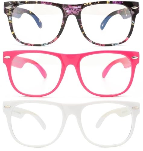 OWL 3 Pack Kids Clear Lens Glasses Flowers Black Baby Pink White - Image 2