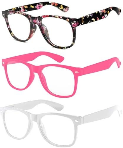 OWL 3 Pack Kids Clear Lens Glasses Flowers Black Baby Pink White - Image 1