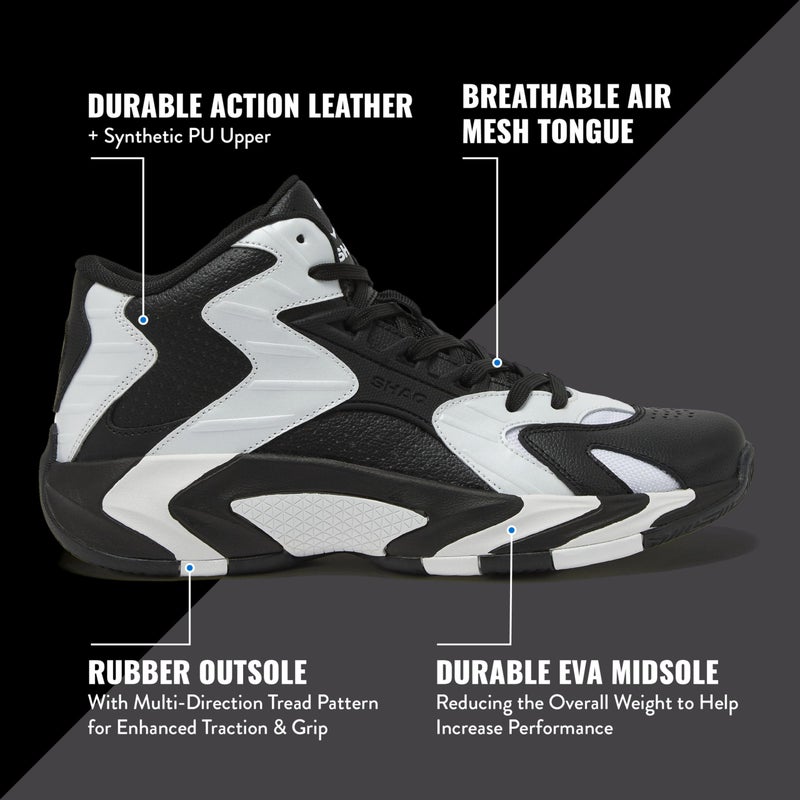 SHAQ Devastator 2.0 High Top Basketball Shoes for Men, Indoor or Outdoor Court Basketball Mens Sneakers - Black, White, Green or Blue Size 8 to 13 - Black/White, 10 Medium - Image 2
