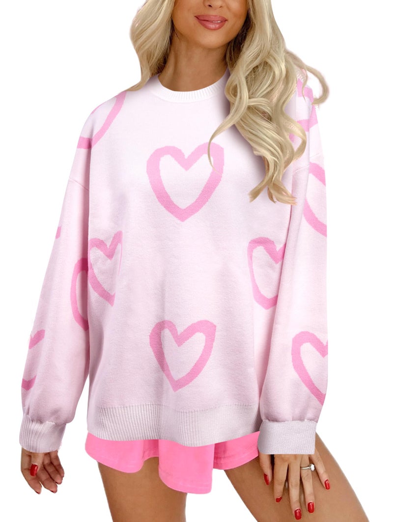 UNIQUEONE Valentines Sweater Women Love Sweatshirt Heart Graphic Knit Sweaters Romantic Valentine Day Oversized Crewneck Tops - Image 1