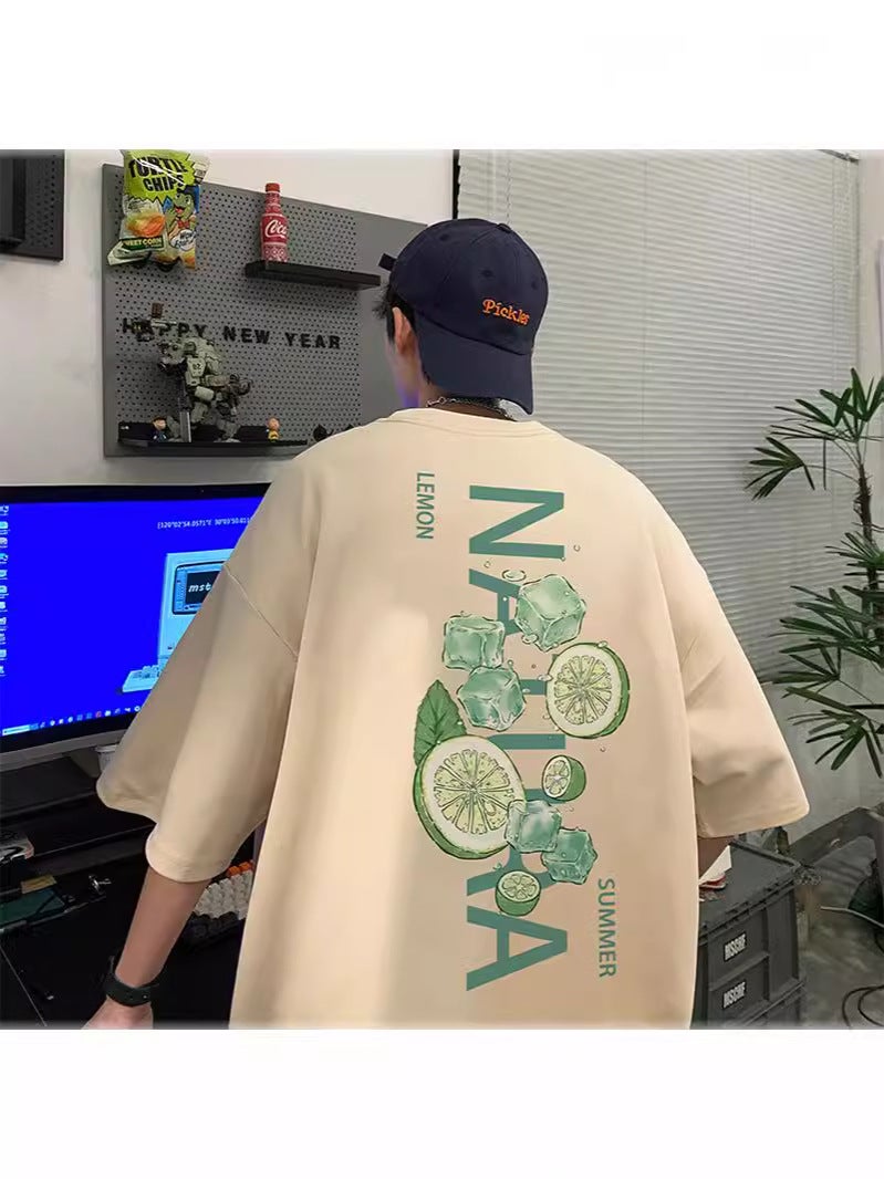 100 Cotton 240G Half Sleeve Small Shoulder Summer Refreshing Lemon Short Sleeve T-Shirt Creative Fun Round Neck T-Shirt - Image 4
