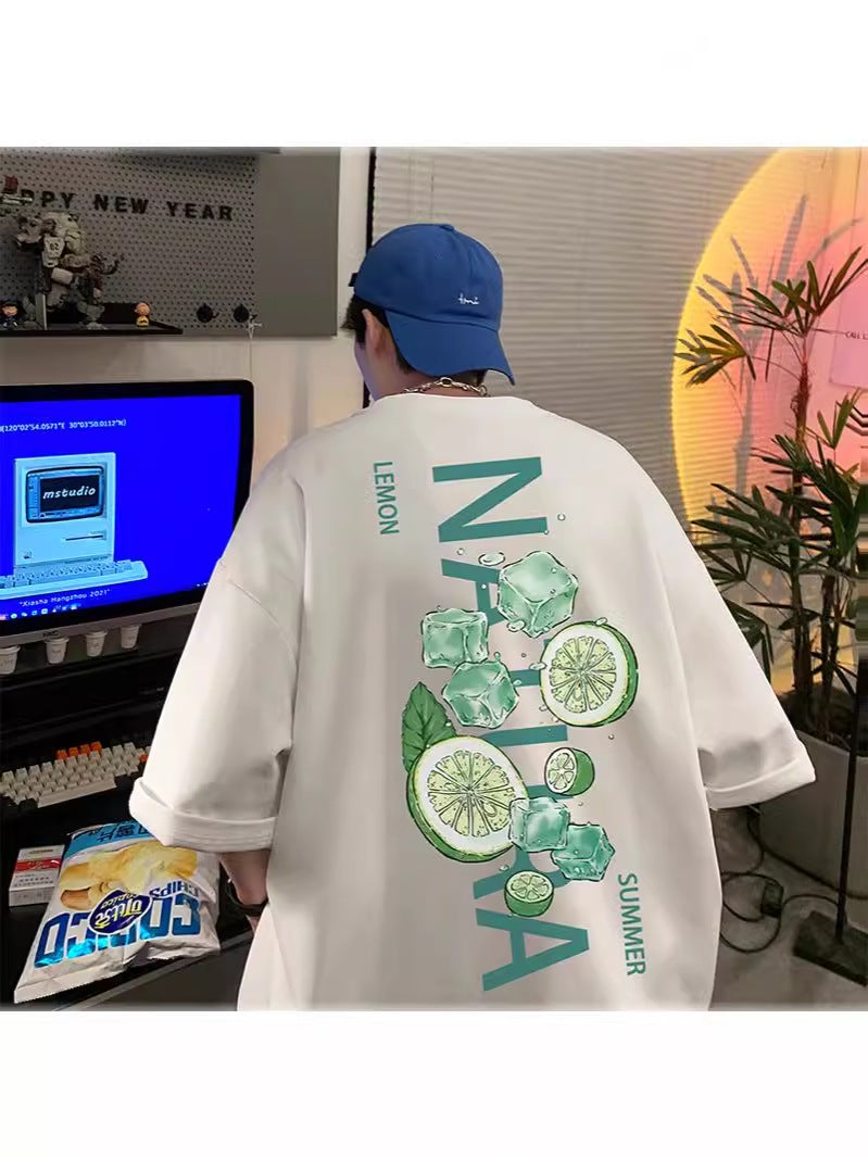 100 Cotton 240G Half Sleeve Small Shoulder Summer Refreshing Lemon Short Sleeve T-Shirt Creative Fun Round Neck T-Shirt - Image 2