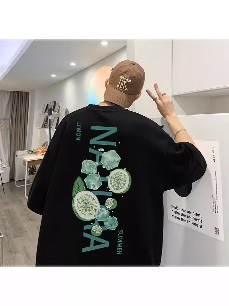 100 Cotton 240G Half Sleeve Small Shoulder Summer Refreshing Lemon Short Sleeve T-Shirt Creative Fun Round Neck T-Shirt - Image 3