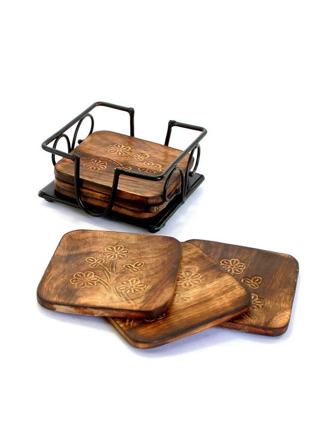 MITRIA TRADERS Wooden Antique Beautifull Square Shape Tea Coffee Coaster Set Cocktail//Drink//Home//Table//Room Decor SHOWPIECE//Decorative Item//Living Room/SHOWPIECE//Office/ - Image 1