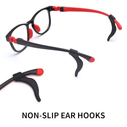 JM Kids Blue Light Glasses, Computer Gaming Grasses for Girls Boys Age 3-10, Anti Blue Ray TR90 Eyeglasses Black Red Square Style - Image 5