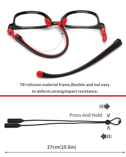 JM Kids Blue Light Glasses, Computer Gaming Grasses for Girls Boys Age 3-10, Anti Blue Ray TR90 Eyeglasses Black Red Square Style - Image 4