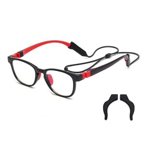 JM Kids Blue Light Glasses, Computer Gaming Grasses for Girls Boys Age 3-10, Anti Blue Ray TR90 Eyeglasses Black Red Square Style - Image 1
