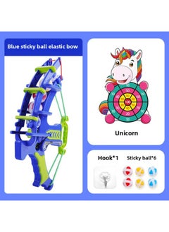Children's Catapult Sticky Ball Baby's Indoor Dart Board Fun Catapult Throwing Bow And Arrow Toy Parent-Child Interactive Hair-Color:Slingshot [excluding Sticky Ball And Target Plate]]-Specifications:Blue Slingshot + Unicorn Package