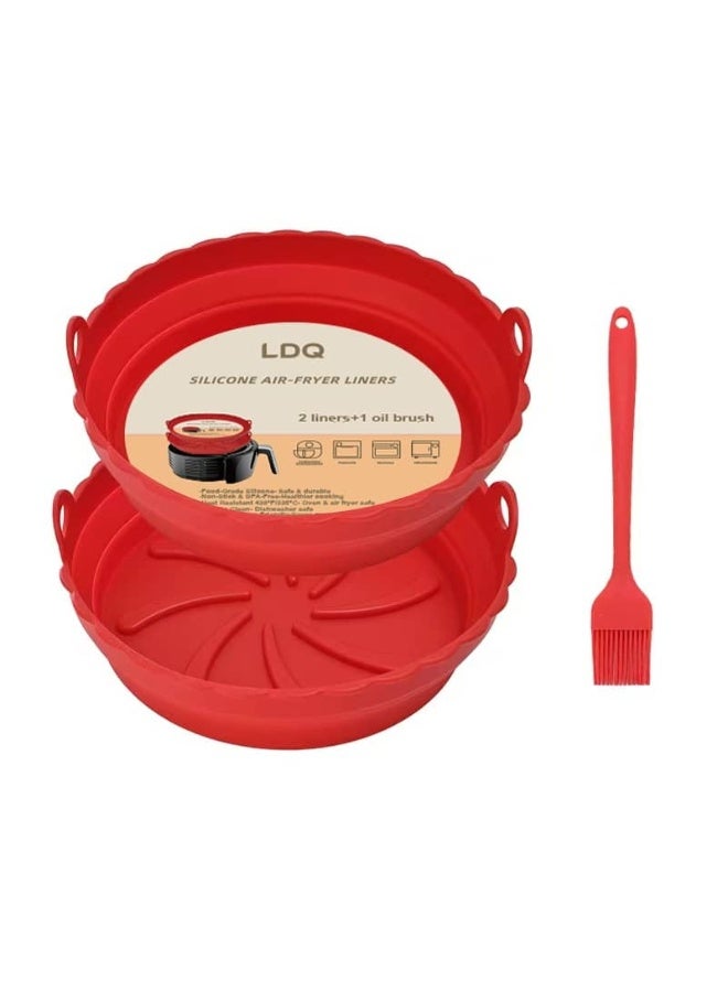 LDQ A set of 3 pcs Reusable Foldable Air Fryer Liners Silicone Pot, Silicone Liners, Non Stick Air Fryer Basket with Oil Brush, Eas to USE,Good Quality ,Perfect for oven - Image 1