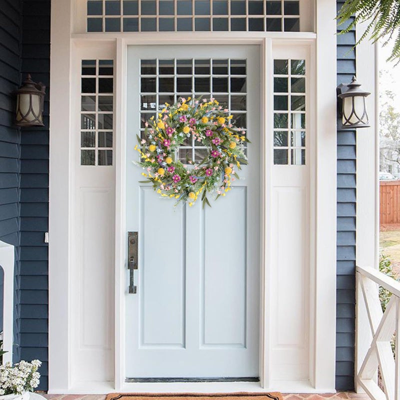 Egolot 22" Spring Summer Wreath for Front Door - Colorful Wildflower Wreath with Lavender & Forsythia, Everyday Floral Wreaths for Front Door Outside, Spring Door Wreath for Indoor Home Decor - Image 5