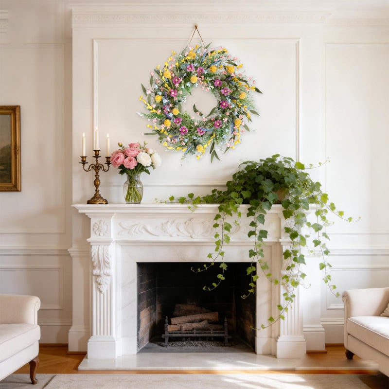 Egolot 22" Spring Summer Wreath for Front Door - Colorful Wildflower Wreath with Lavender & Forsythia, Everyday Floral Wreaths for Front Door Outside, Spring Door Wreath for Indoor Home Decor - Image 3